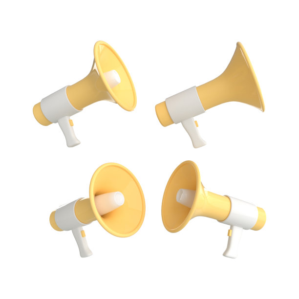 3d渲染扬声器，扩音器。服务网红广告理念。设置为白色背景图片下载