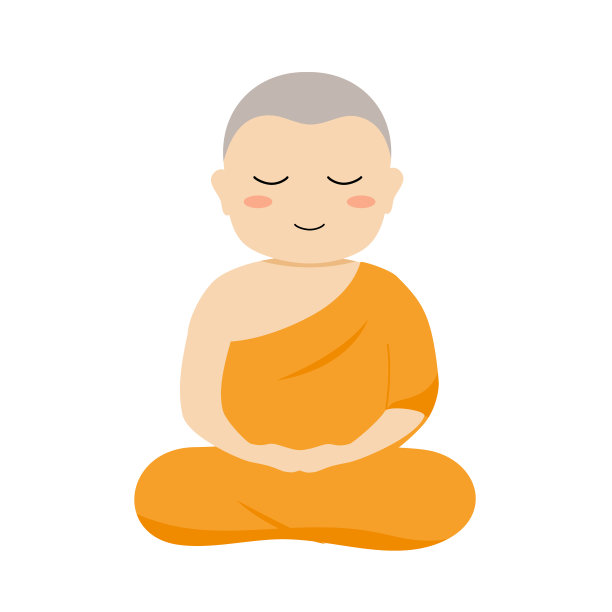 卡通佛教僧侣正在冥想平面设计的白色背景。图片下载