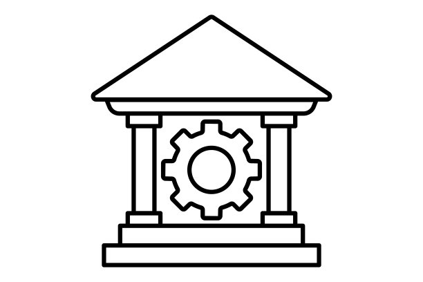 金融服务图标说明。用齿轮建造图标。图标与行业相关。线图标样式。简单的矢量设计可编辑图片下载