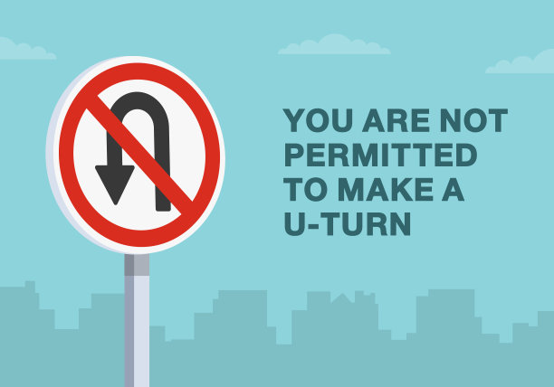 安全驾驶须知及交通规则。“禁止掉头”的交通标志。特写镜头。图片下载