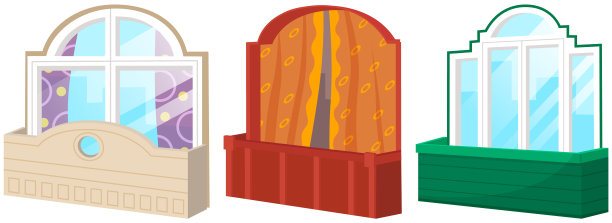 阳台矢量复古阳台栏杆窗户外墙的建筑，平台与栏杆图片下载