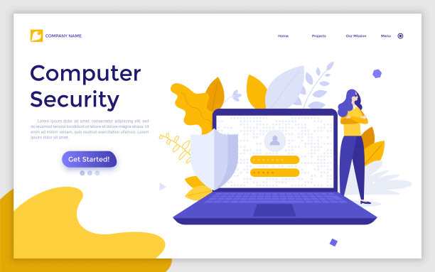 登陆页模板与保护站在笔记本电脑与访问屏幕。计算机安全概念，个人信息保护，防火墙程序。平面矢量插图的网站。图片下载