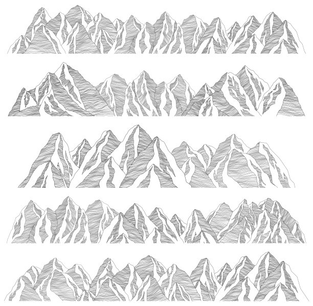 山地未来主义插画。背景波浪线。自然素描。抽象的景观。图片下载