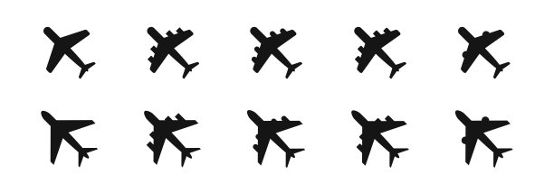 飞机图标集。飞机图标收集。飞机图标。平坦的黑色飞行图标。矢量图形图片下载