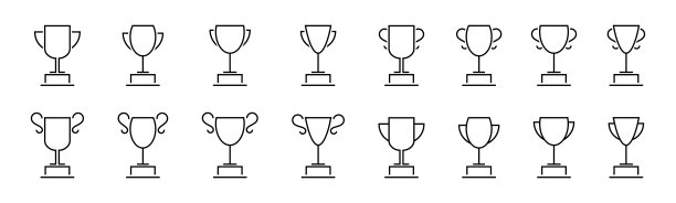 奖杯杯图标集。奖杯图标集。杯冠军。冠军奖。奖杯的象征。冠军奖杯。图片下载