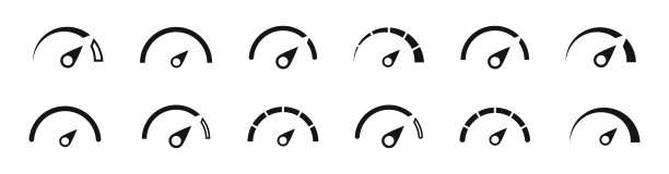 速度计图标设置。速度计和转速计图标设置。仪表板图标收集。性能指标标志。控制面板图标。矢量图形图片下载