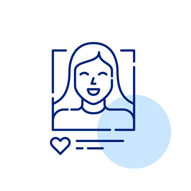 约会软件女孩的用户简介。微笑的女孩，长发，传记和喜欢。像素完美，可编辑的笔画图标图片下载