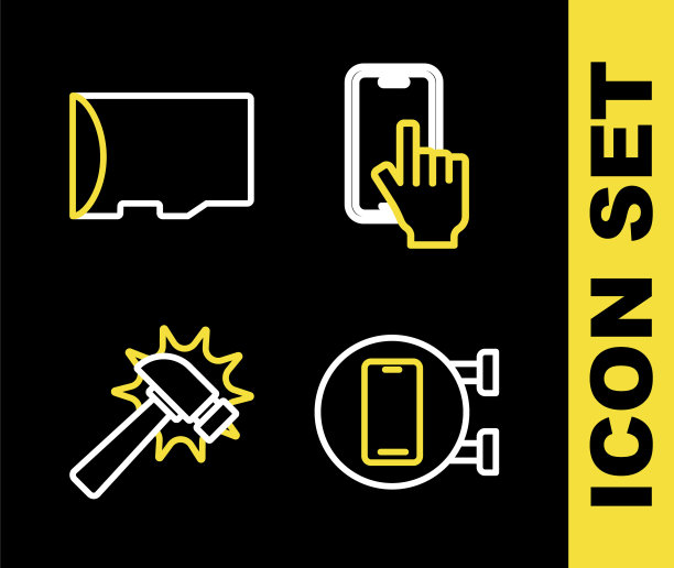 设置线路电话维修服务，锤子和Micro - SD存储卡图标。向量图片下载