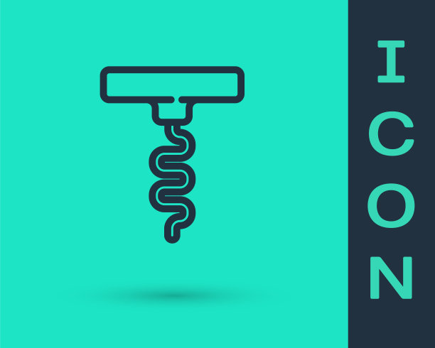 黑线葡萄酒开瓶器图标孤立在绿色背景。向量图片下载