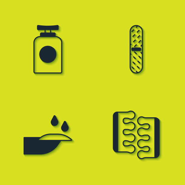 设置护手霜管，足疗脚趾分离器，指甲修剪和文件图标。向量图片下载