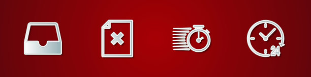 设置社交媒体收件箱，删除文件文档，秒表和时钟24小时图标。向量图片下载