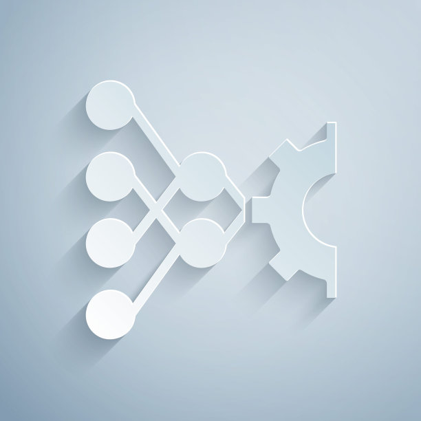 在灰色背景上隔离的神经网络图标。人工智能AI。纸艺术风格。向量图片下载