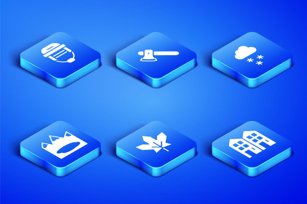 设置房子，曲棍球头盔，加拿大枫叶，湖，木斧和云与雪图标。向量图片下载