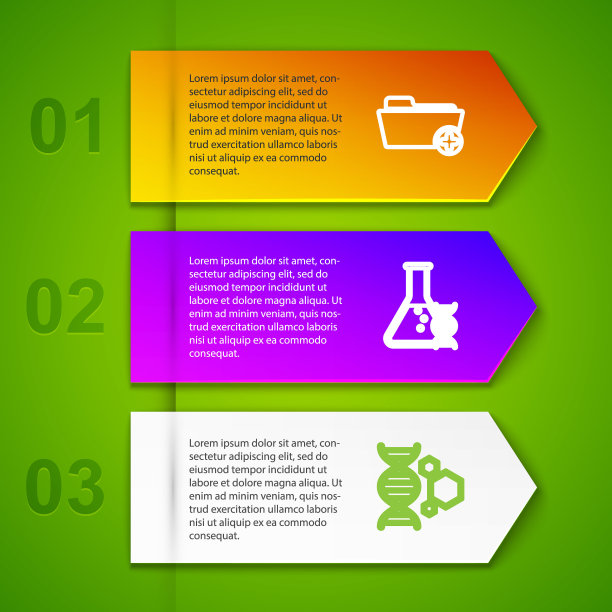 设置线健康档案文件夹，DNA研究，搜索，基因工程和客户吸引。业务信息图模板。向量图片下载