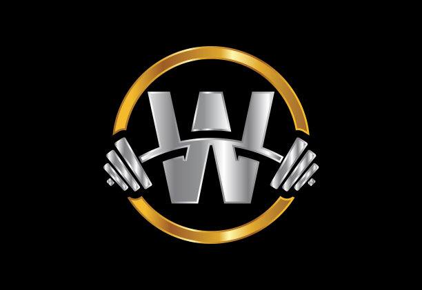 首字母字母W与杠铃。吊装矢量标志设计。矢量标志的健美图片下载