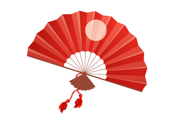 日本传统扇，手配件与木制细节与卡通风格的流苏孤立在白色背景上。矢量图图片下载