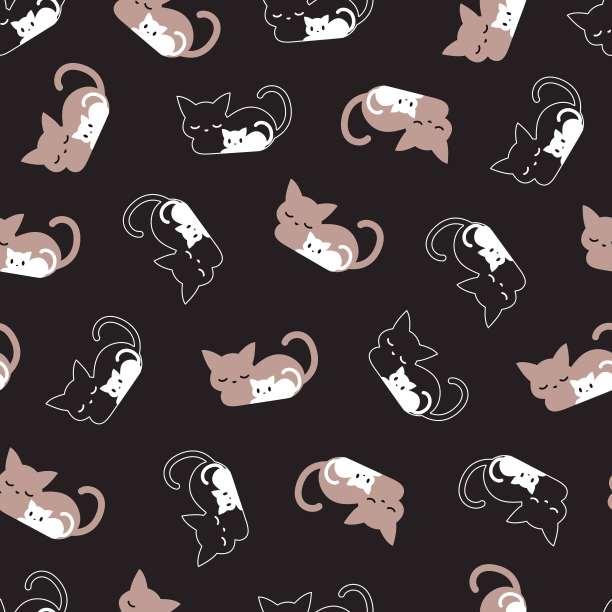 睡眠猫猫家族矢量无缝模式图片下载