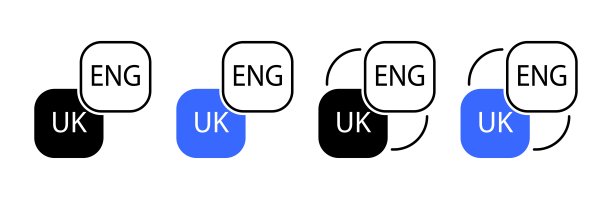 乌克兰语-英语翻译图标集（扁平风格，彩色，矢量图）图片下载