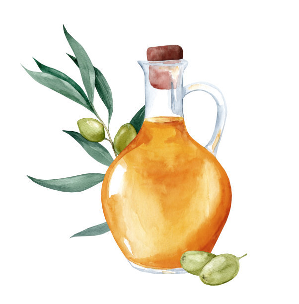 一枝成熟的绿橄榄和一瓶油图片下载