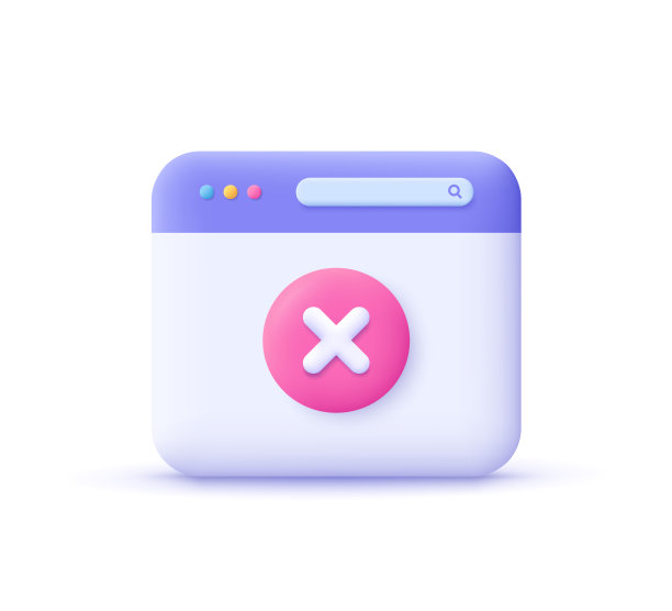 网页上有谢绝X十字符号。网站窗口访问被拒绝。否定结果，取消，错误，拒绝概念。三维矢量图标。卡通简约风格。图片下载