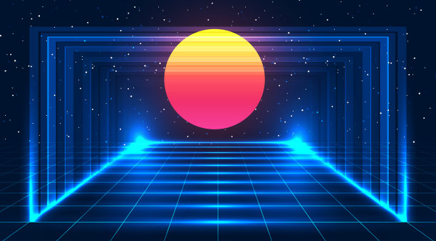 复古的未来主义背景。数码景观数码概念图片下载