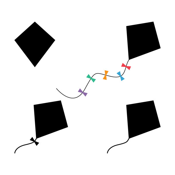 集飞风筝图标，爱好户外活动符号，风空气游戏矢量插图图片下载