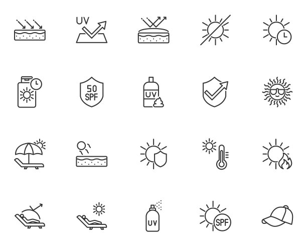 一套防晒图标，防晒霜，晒伤，夏天图片下载