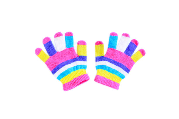彩色针织手套孤立在白色背景，冬季手套图片下载