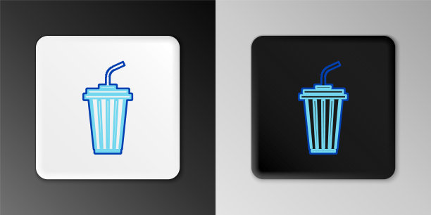 线条玻璃与水图标隔离在灰色背景。带吸管的苏打水杯。新鲜冷饮的象征。彩色轮廓概念。向量图片下载