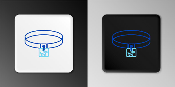 线狗项圈与名牌图标隔离在灰色背景。简单的家畜用品。照顾猫和狗。宠物狗链。彩色轮廓概念。向量图片下载