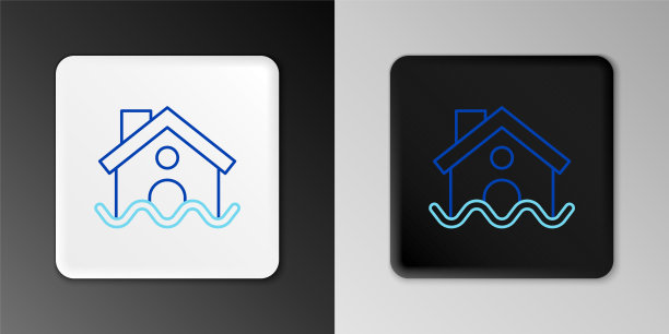 线房子洪水图标孤立的灰色背景。房屋淹水。保险的概念。安全、安全、保护、保护理念。彩色轮廓概念。向量图片下载