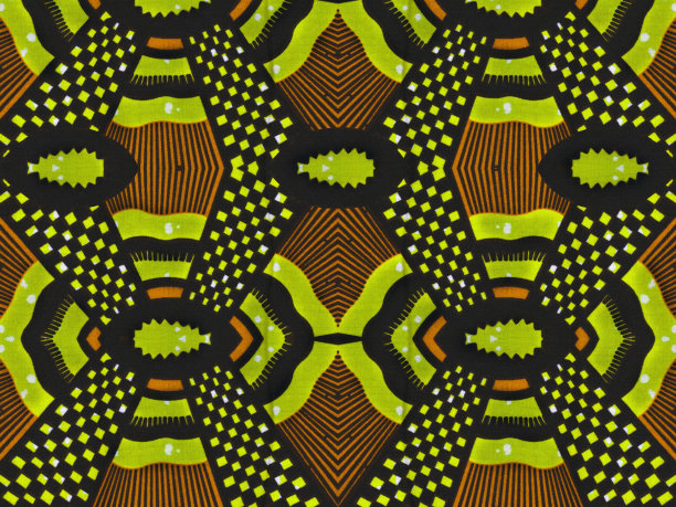彩色非洲织物，无缝和有质感的部落图案，几何设计，形状和线条，绿色，橙色，黑色和棕色图片下载