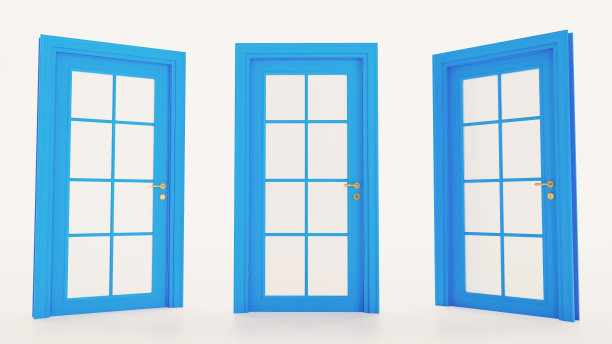 白色背景上隔离的蓝色封闭门图片下载
