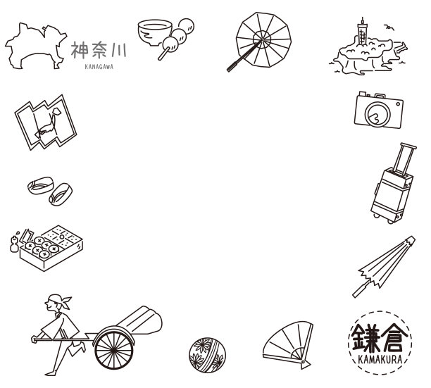 日本神奈川镰仓著名景点图标集(线描(WB))图片下载