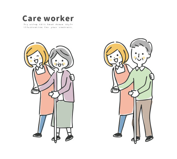 一个照顾者和老人的插图。图片下载
