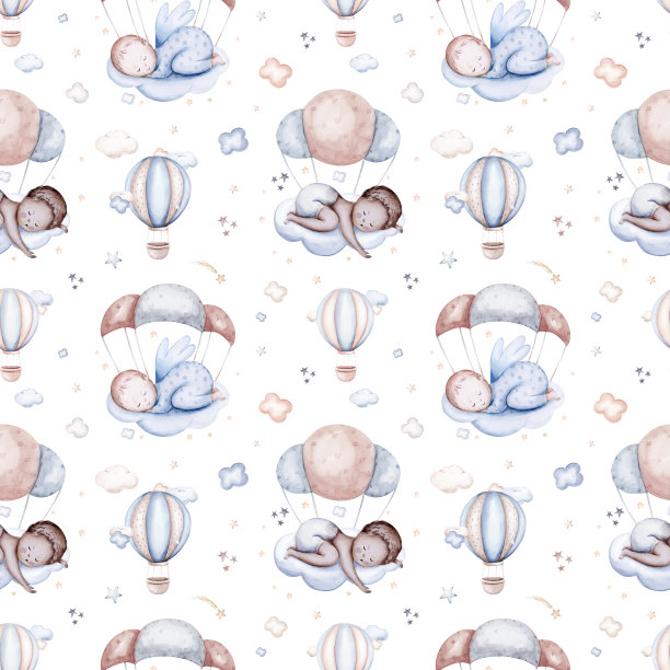 水彩新生儿男婴无缝图案婴儿男婴。生日蓝色背景的帐篷，新生儿和怀孕前的妇女图片下载