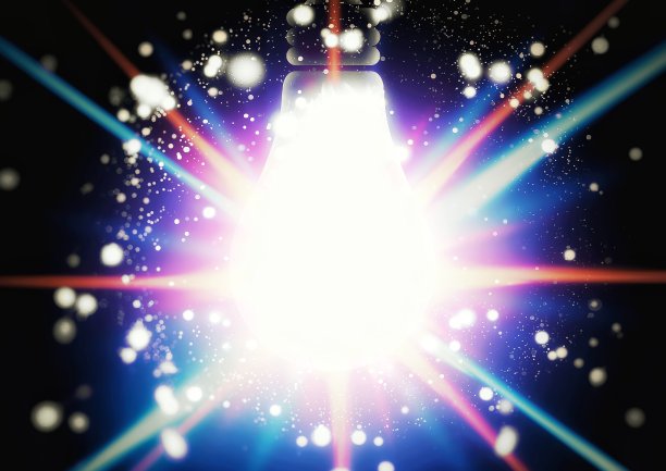 抽象灯泡上的复合光效果的三维插图图片下载