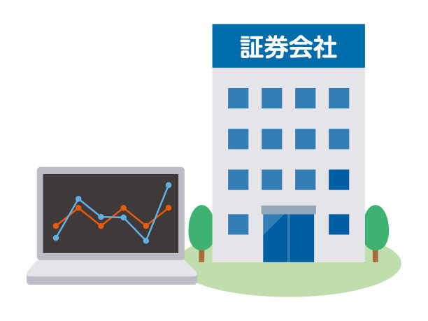 经纪公司和笔记本电脑的简单矢量插图。日文翻译:“证券公司”图片下载