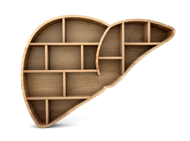 肝木货架前孤立的白色背景。内脏木架子3d图片下载