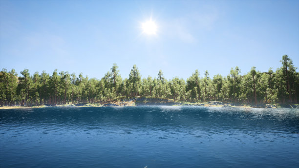 小湖泊水库背景三维渲染图片下载