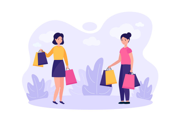 年轻女性拿着购物袋的卡通形象图片下载