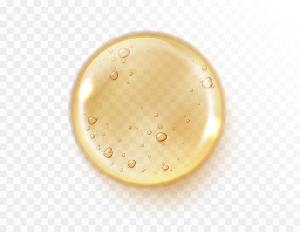 透明背景下分离的血清凝胶结构。黄金精华滴。带有气泡的液体凝胶图片下载