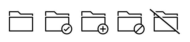 文件夹行图标设置。取消，打开新文件夹，添加，禁止，打开。不同的文件夹图标设置。图形元素向量。网页模板。抽象的图标。矢量信号。矢量文件。向量图片下载