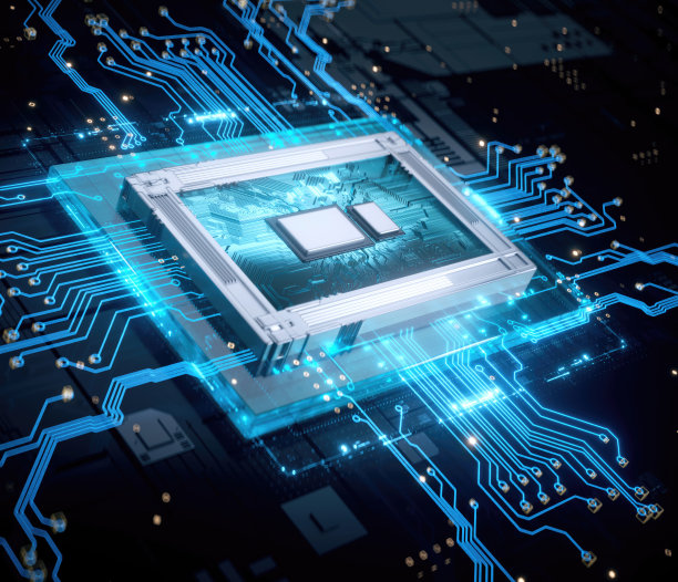 赛博朋克AI的3D渲染。电路板。技术背景。中央计算机处理器CPU和GPU的概念。主板数字芯片。科技背景。图片下载