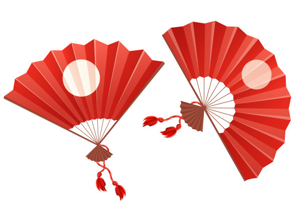 日本传统扇，手配件与木制细节与卡通风格的流苏孤立在白色背景上。矢量图图片下载