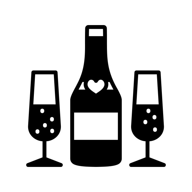 一瓶香槟和两个玻璃杯矢量图标图片下载