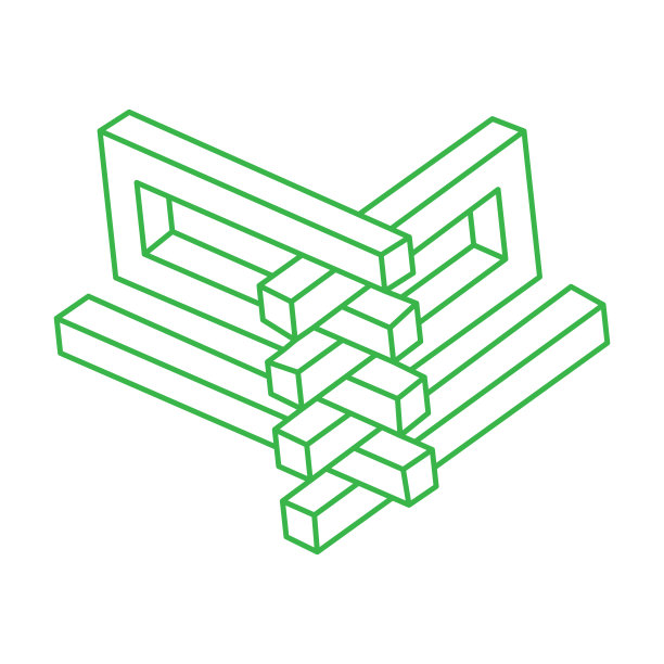 不可能的形状。光学错觉。抽象永恒的几何物体。不可能无尽的轮廓标志。不可能的几何符号在白色的背景。光的艺术。图片下载