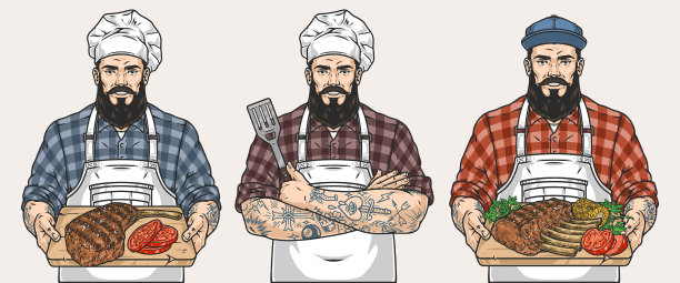 BBQ厨师套装彩色贴纸图片下载