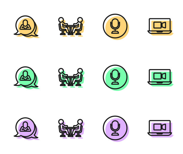 设置线路麦克风、语音气泡聊天、会议和视频会议图标。向量图片下载