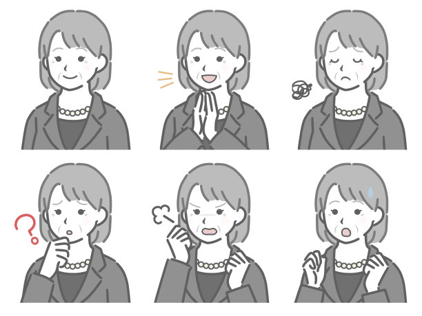 一位穿着西装的老妇人的各种面部表情图片下载